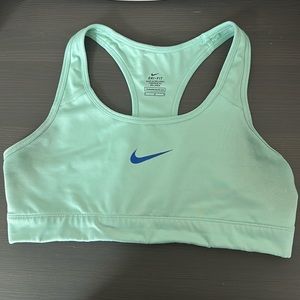NIKE Dri-Fit non-padded sports bra light turquoise with blue nike logo